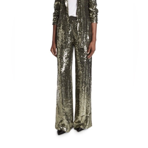Alice + Olivia Pants - Alice + Olivia Sequin Pants Wide Leg Gold Black